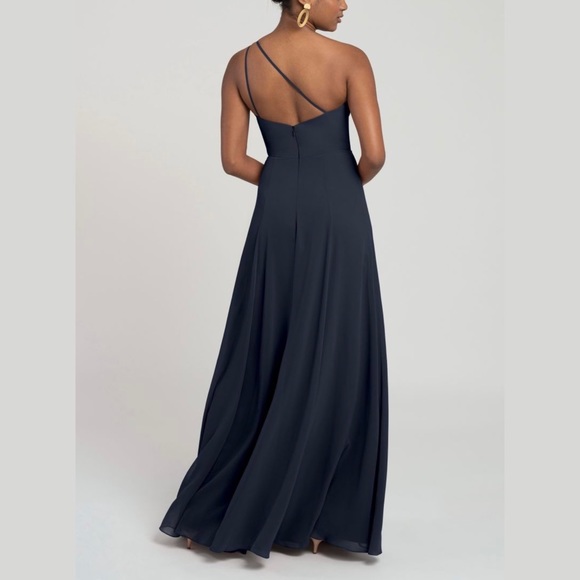 Jenny Yoo Kora Asymmetric One Shoulder Gown in Navy - Picture 2 of 11